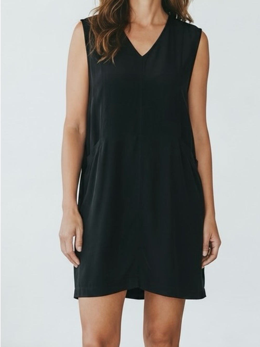 Eileen Fisher Black Tencel Sleeveless Dress with Pockets Women's size Petite S